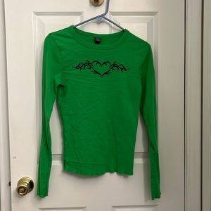 Wild Fable green Y2K Heart Long sleeve shirt sz small